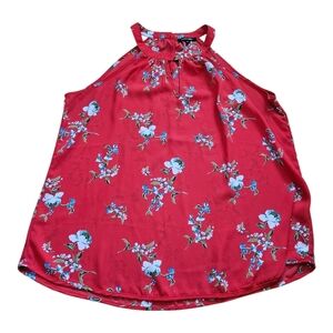 Paper Moon Red And Blue Floral Sleeveless Blouse Lightweight, Flowy, Size XL